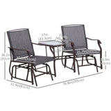 Double Patio Glider Chair with Glass Top Center Table, Outdoor Glider Loveseat with High Back, All Weather Breathable Mesh Fabric for Garden