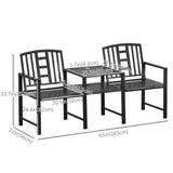 Steel Garden Bench w/ Middle Table, Double Seat for Outdoor, Backyard Weather-Resistant Frame