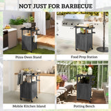 Grill Table with Stainless Steel Top, Pizza Oven Table with Storage Cabinet, Spice Rack, Wheels