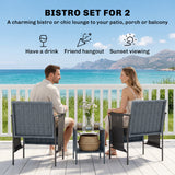 3 Piece Wicker Patio Furniture Set, Mesh Seat, 2 Tier Glass Table