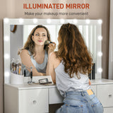 Makeup Vanity Table, Modern Makeup Table with 7 Drawers and 10 LED Lights
