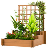 Jardinière en bois surélevée avec treillis pour plantes grimpantes, lit de jardin surélevé 3 niveaux