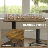 Pneumatic Standing Desk Adjustable Height, Mobile Stand Up Desk with Wheels, 43 Inch Rolling Table