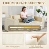 Boneless Couch, Corduroy 3 Seater Sofa with Deep Seat, 2 Pillows
