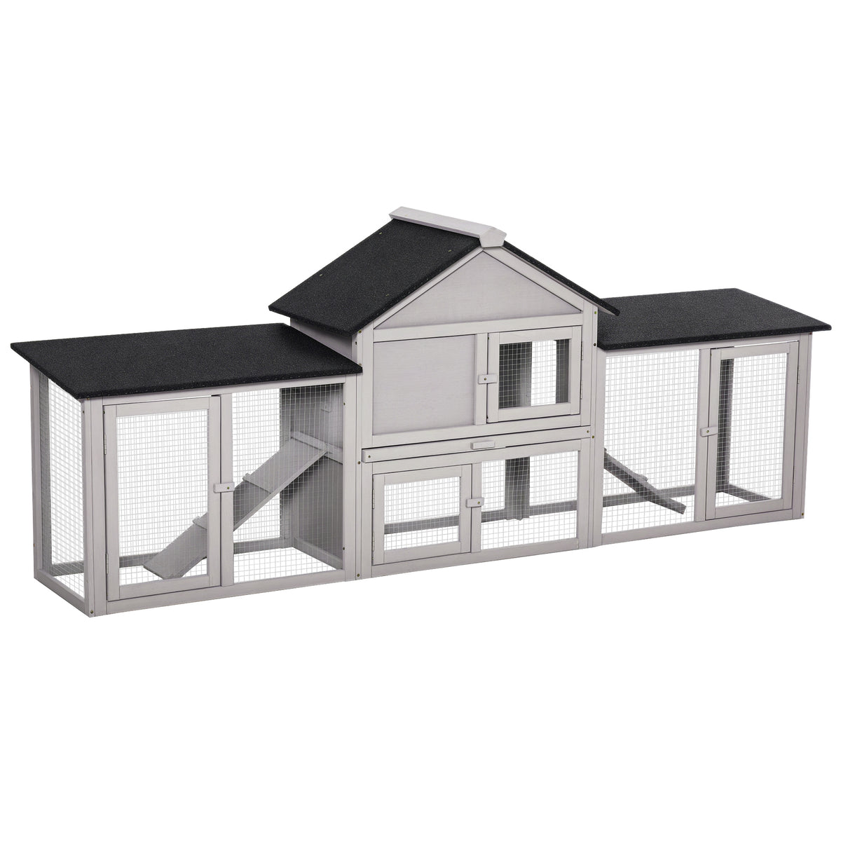 Large Rabbit Hutch Wood Bunny Cage Outdoor Guinea Pig House with Double Runs Slide Out Tray Ramps