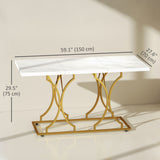 59-Inch Dining Table for 6, Modern Marble-Pattern Kitchen Dinner Table with Metal Pedestal for Home
