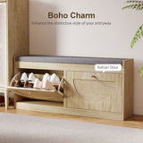 Shoe Bench with Flip Doors, Seat Cushion, Adjustable Shelves for 8 Pairs