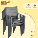 Patio Dining Set for 6, Aluminum Expandable Outdoor Table and 6 Stackable Chairs with Padded Back, Mesh Seat