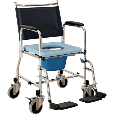 Rolling Shower Chair, Bedside Commode Wheelchair with Padded Seat, 300 lbs