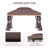 10 x 13ft Aluminum Frame Gazebo Canopy Double Tier Garden Shelter with Netting and Curtains