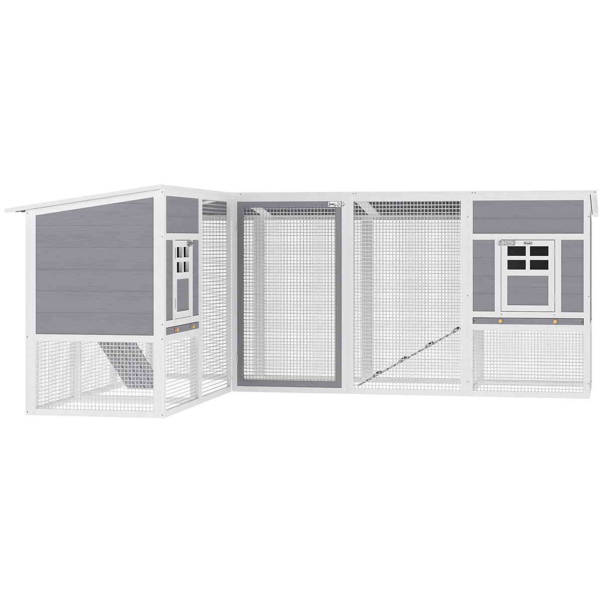 Chicken Coop with Run, L-Shaped Wooden Chicken House with 2 Houses
