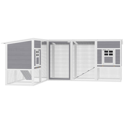 Chicken Coop with Run, L-Shaped Wooden Chicken House with 2 Houses
