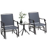 3 Piece Patio Glider Set Outdoor Gliders with Breathable Mesh Seat, Glass Top Table for Garden