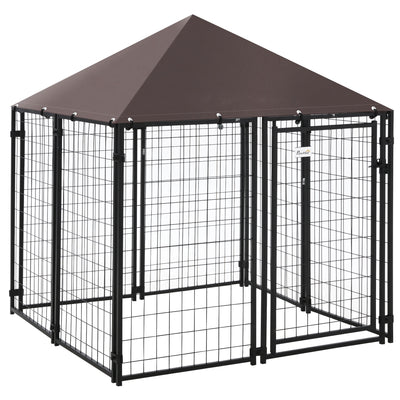 Outdoor Dog Kennel, Welded Wire Steel Fence, Lockable Pet Playpen Crate, 4.6ft x 4.6ft x 5ft