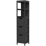 Narrow Bathroom Cabinet with 3 Drawers and 2 Tier Shelf, Tall Cupboard Freestanding Linen Tower