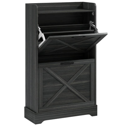 Slim Shoe Storage Cabinet, Farmhouse Shoe Cabinet with 2 Flip Drawers, Adjustable Shelves for 8 Pairs