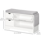 Banc de rangement pour chaussures rembourré avec siège, Banc d'entrée avec tiroir, étagères ouvertes et pochette pour le couloir