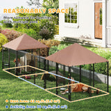 Outdoor Dog Kennel with 2 Rooms, Rotating & Adjustable Height Bowls