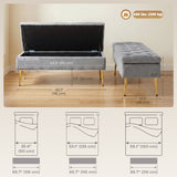 Upholstered Bedroom Bench with Gold Tone Metal Legs, Velvet Tufted and Thick Padding