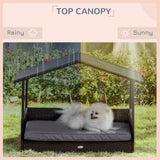Rattan Dog House with Canopy, Wicker Dog Bed with Water-Resistant Cushion, for Small and Medium Breeds