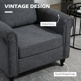 Vintage Armchair, Upholstered Accent Chair with Rolled Arms, Gourd-Shaped Rubber Wood Legs