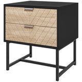 Modern Bedside Table with 2 Drawers and Steel Frame
