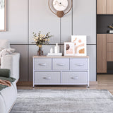 Armoire de rangement à tiroirs en lin, tour de commode avec 5 tiroirs amovibles, cadre en métal, pieds réglables pour salon
