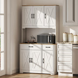 Grand garde-manger de cuisine, 6 portes, 2 tiroirs, étagères réglables et plan de travail, armoire de rangement rustique pour salon