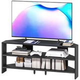 Meuble TV d'angle, table TV moderne avec 2 tablettes ouvertes pour téléviseur 47 pouces