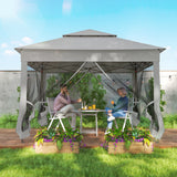 11' x 11' Pop Up Gazebo 2-Tier Soft Top Shelter Event Tent w/ Netting Carry Bag for Patio Backyard Garden