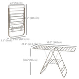Séchoir à linge, étendoir pliable à 2 niveaux en acier inoxydable avec ailes réglables et supports à chaussures