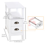 Slim End Table with 2 Drawers and Storage Shelf, Sofa Side Table for Living Room