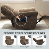 Power Recliner Chair, Fabric Upholstered Recliner Chair with USB Ports, Swivel and Rocking Function, Footrest