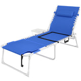 Tanning Chair with Face Hole and Side Table, Folding Outdoor Lounge Chair with Carry Straps