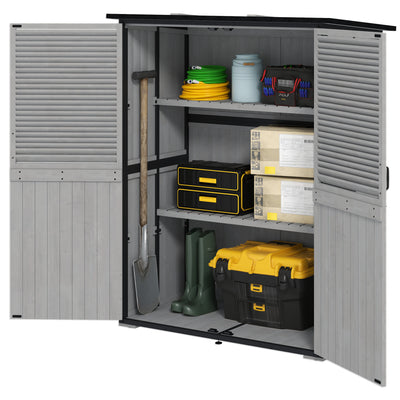 Outdoor Storage Cabinet, Wood Garden Shed with Steel Frame, 2 Shelves and Lockable Doors