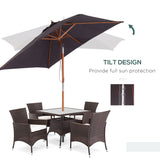 6.6x5ft Square Market Parasol, Wooden Patio Umbrella with Tilt Mechanism and 6 Bamboo Ribs