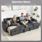 Convertible Sofa Bed, Corduroy U-Shaped Sleeper Sofa Couch with Storage Chaise