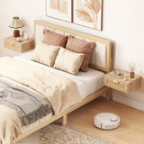 Floating Bedside Tables Set of 2, Wall Mounted Nightstands with Rattan Drawer and Wood Effect