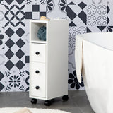 Slim Bathroom Cabinet with Wheels, Narrow Bathroom Storage Cabinet with Door, Drawer and 2 Open Compartments