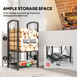 2-Tier Firewood Log Rack with 4 Tools, Fireplace Wood Storage Holder with Shovel