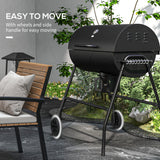 Barrel Charcoal BBQ Smoker, Barbecue with 420 sq.in. Cooking Area, Wheels