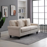 Modern 3 Seater Sofa, Corduroy Fabric 3 Seater Couch with Pine Wood Legs and Rolled Armrests for Living Room