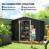 8' x 6' Outdoor Storage Shed, Metal Garden Tool Storage House with Lockable Sliding Doors and Vents