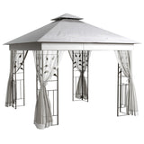 10'x10' Soft-top Steel Patio Gazebo Outdoor Sun Shelter with 2-Tier Polyester Roof