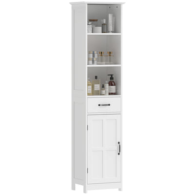 Modern Bathroom Cabinet, Narrow Bathroom Vanities with 3 Open Shelves, Drawer and Adjustable Shelf
