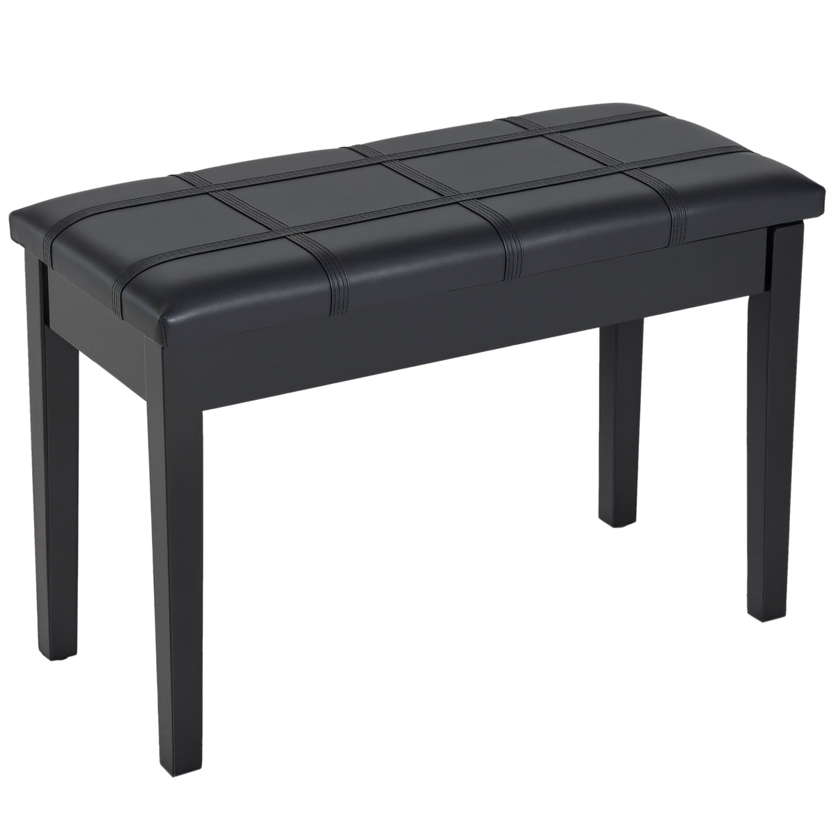 Banc de piano classique, siège de clavier rembourré en cuir PU avec pieds en bois caoutchouté et compartiment de rangement pour musique