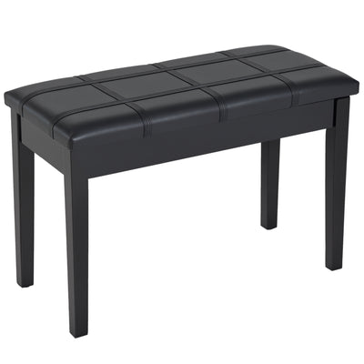 Banc de piano classique, siège de clavier rembourré en cuir PU avec pieds en bois caoutchouté et compartiment de rangement pour musique