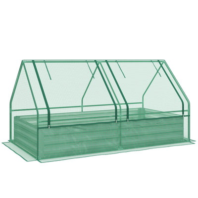 6' x 3' Metal Planter Box with Cover, Raised Garden Bed with Mini Greenhouse for Herbs
