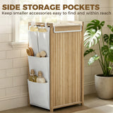 Bamboo Laundry Hamper with Removable Drawstring Bag and Side Storage Pockets, 20 Gal