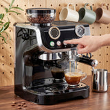 15 Bar Coffee Maker Espresso Machine with Grinder Milk Frother Stainless Steel Espresso Maker for Cappuccino Latte